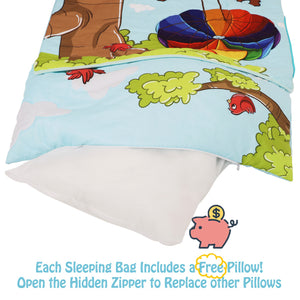 Cute Cartoon Parachute Tree House Kids Sleeping Bag with Pillow