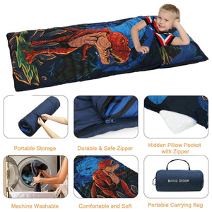 Dino Sleeping Bag for Kids with Pillow