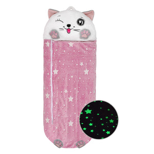 Pink Cat Glow In the Dark Animal Sleeping Bag