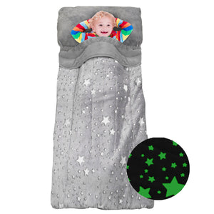 Glow in the Dark Sleepy Sack with Pillow for Kids, Grey Stars