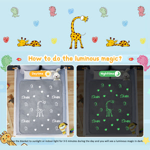 Giraffe Dinosaur Glow in the Dark Blanket, Grey (50*60 inch)