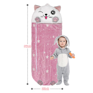 Pink Cat Glow In the Dark Animal Sleeping Bag