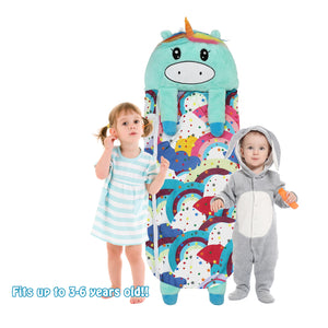 Blue Unicorn Sleeping Bag for Kids, Rainbow Pattern