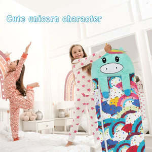 Blue Unicorn Sleeping Bag for Kids, Rainbow Pattern