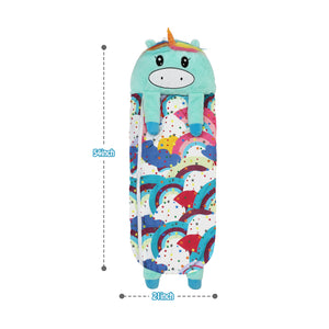 Blue Unicorn Sleeping Bag for Kids, Rainbow Pattern