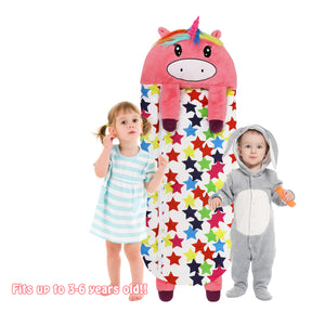 Pink Unicorn Sleeping Bag for Little Girls, Stars Pattern