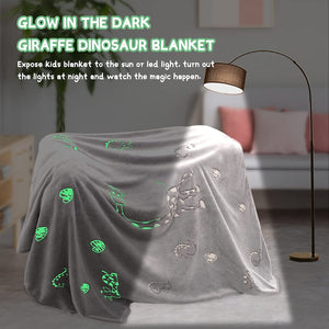 Giraffe Dinosaur Glow in the Dark Blanket, Grey (50*60 inch)