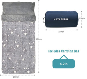 Glow in the Dark Sleepy Sack with Pillow for Kids, Grey Stars