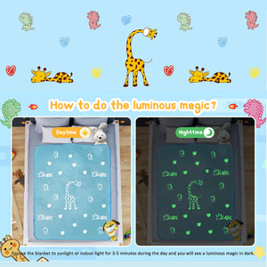 Turquoise Giraffe Dinosaur Glow in the Dark Blanket (50*60 inch)