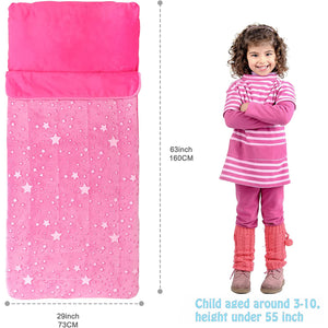 Pink Glow in the Dark Sleeping Bag for Girls with Pillow - Stars