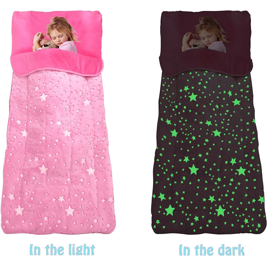 Pink Glow in the Dark Sleeping Bag for Girls with Pillow - Stars