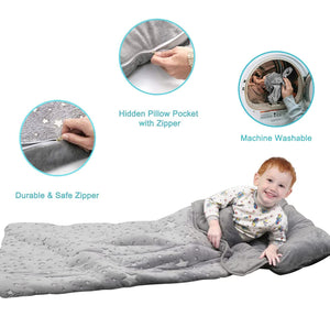 Glow in the Dark Sleepy Sack with Pillow for Kids, Grey Stars